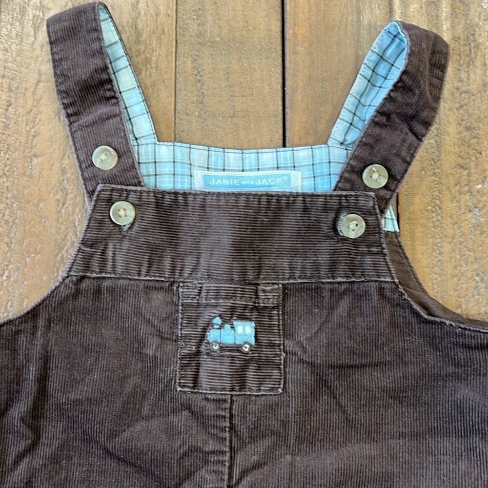 Janie and jack brown corduroy train overalls - Picture 2 of 5